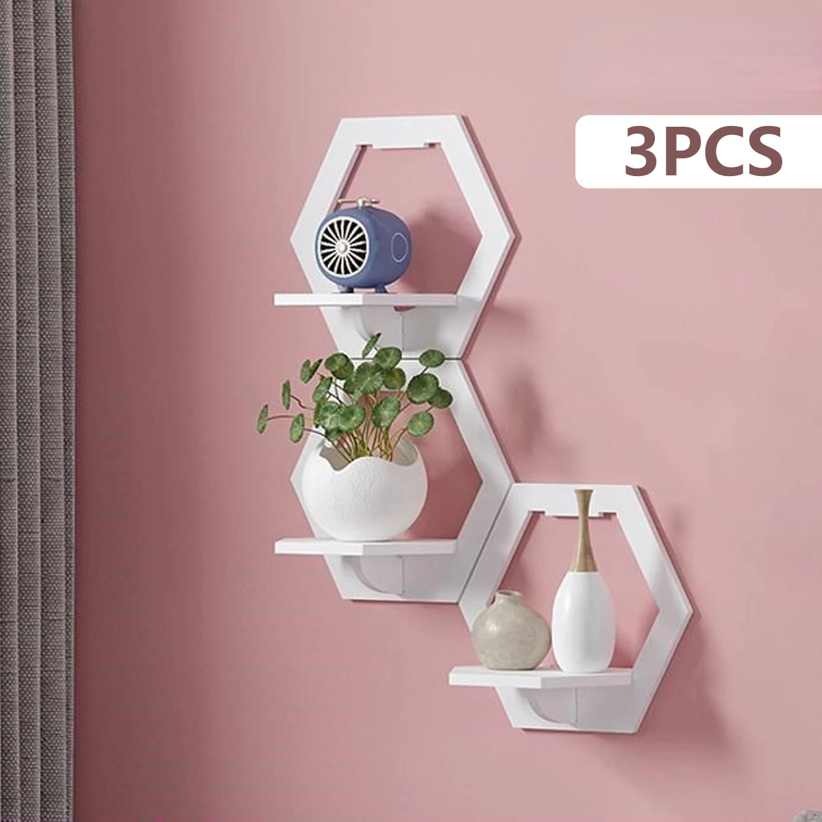 Terracotta Pot - 3Pcs 육각형 벽 선반 펀치 무료