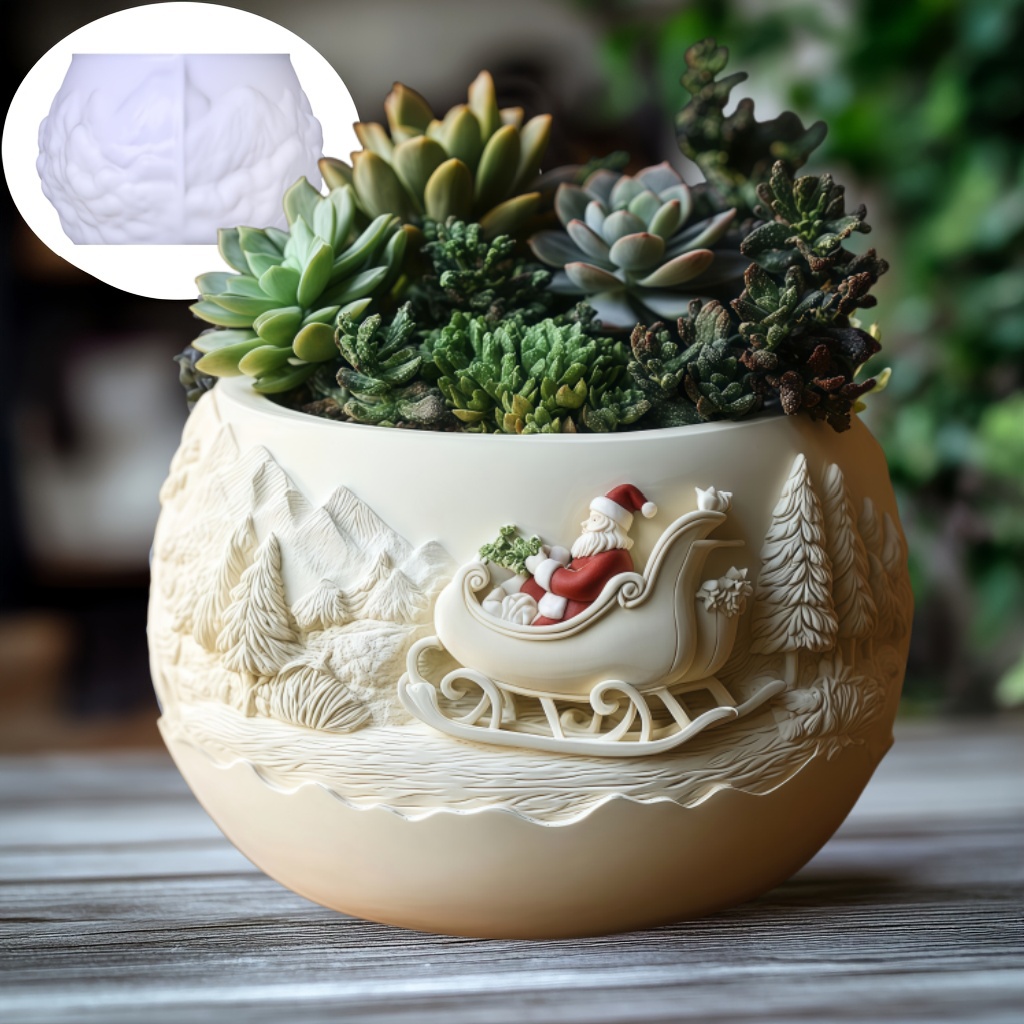 Succulent Set - 삼나무 썰매 산타클로스 릴리프 캔들 컵