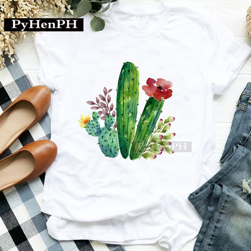 패션 여성용 개성있는 선인장 프린트 반팔 티셔츠 부모- - The Plant Parent 리뷰 및 가격