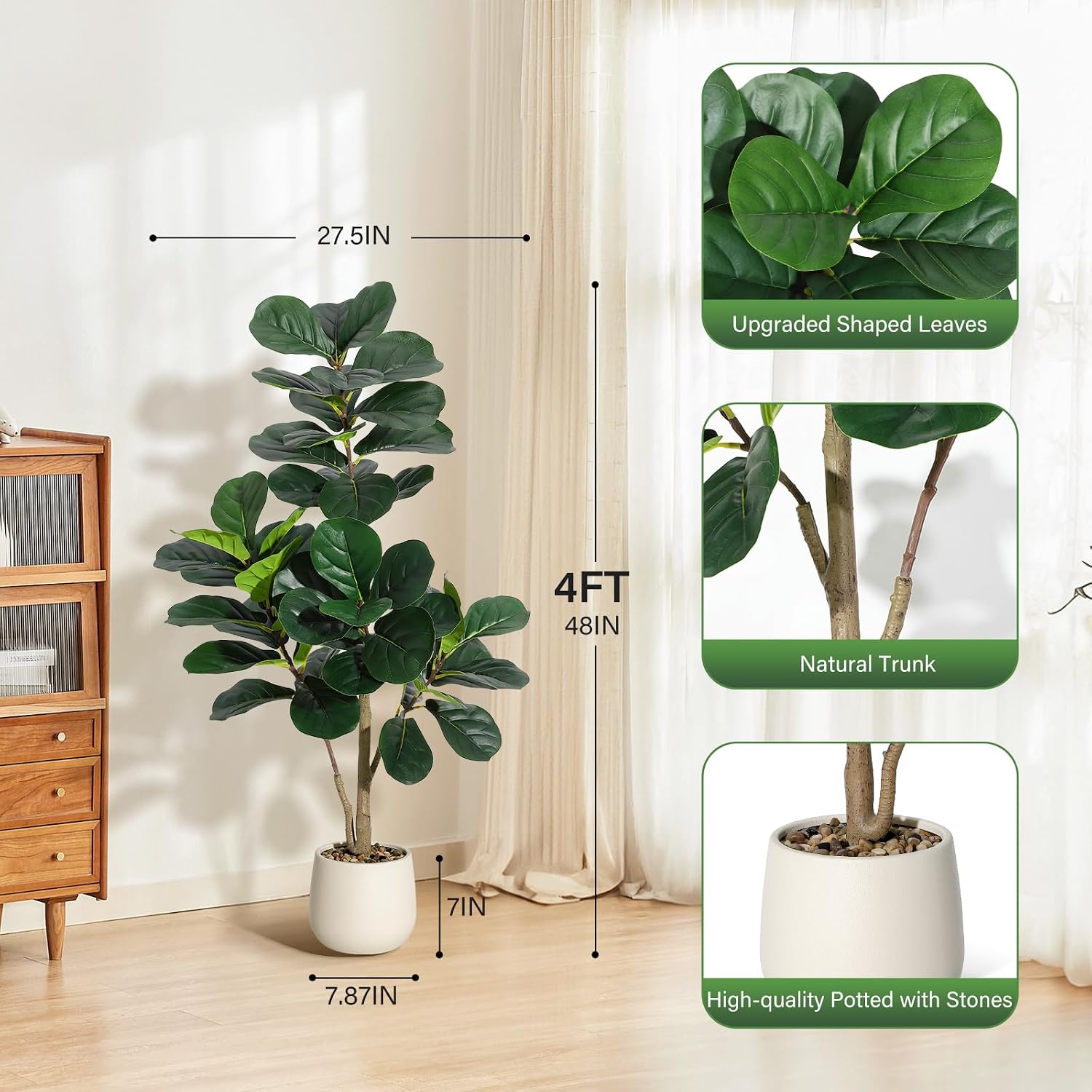 4피트 길이의 인조 피들리프 피규 나무, 48개의 잎이 - Fiddle Leaf Fig 리뷰 및 가격